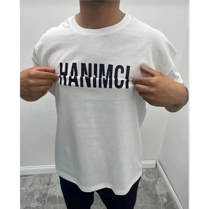 MARSiLYAN- Unisex Bisiklet Yaka Katlanan Baskılı T-Shirt - Beyaz