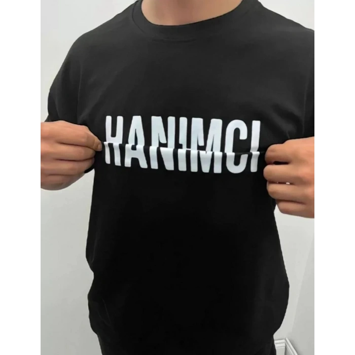 MARSiLYAN- Unisex Bisiklet Yaka Katlanan Baskılı T-Shirt - Siyah