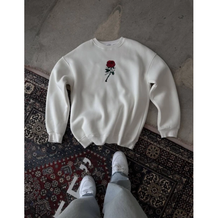 MARSiLYAN- Unisex Bisiklet Yaka Ön Ve Arka Baskılı SweatShirt - Beyaz