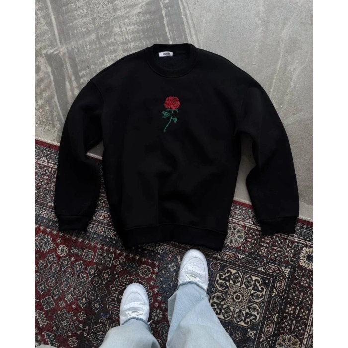 MARSiLYAN- Unisex Bisiklet Yaka Ön Ve Arka Baskılı SweatShirt - Siyah