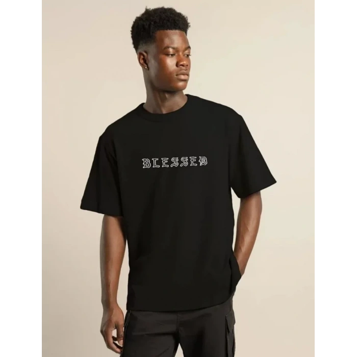 MARSiLYAN- Unisex Bisiklet Yaka Oversize Baskılı T-Shirt - Siyah