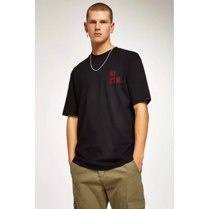 MARSiLYAN- Unisex Bisiklet Yaka Oversize Baskılı T-Shirt - Siyah