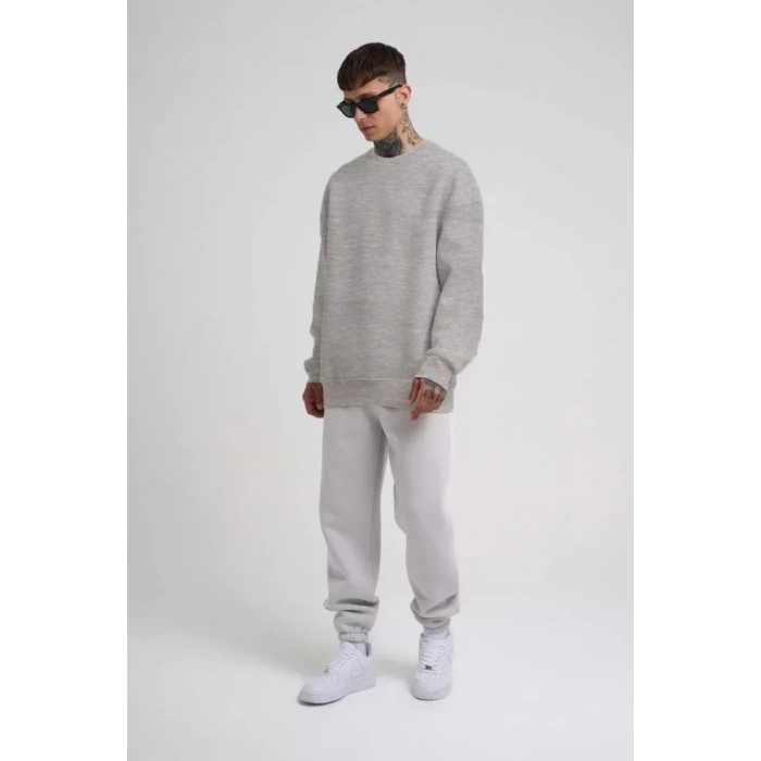 MARSiLYAN- Unisex Biskilet Yaka Üç İplik SweatShirt - Gri