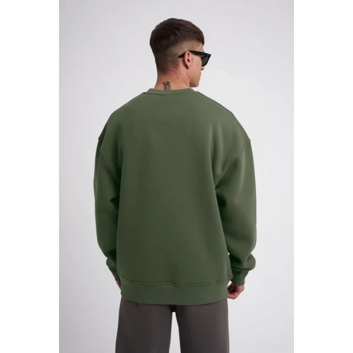 MARSiLYAN- Unisex Biskilet Yaka Üç İplik SweatShirt - Haki