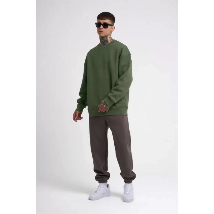 MARSiLYAN- Unisex Biskilet Yaka Üç İplik SweatShirt - Haki