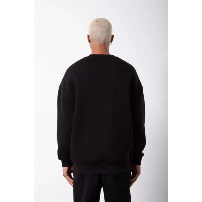 MARSiLYAN- Unisex Biskilet Yaka Üç İplik SweatShirt - Siyah