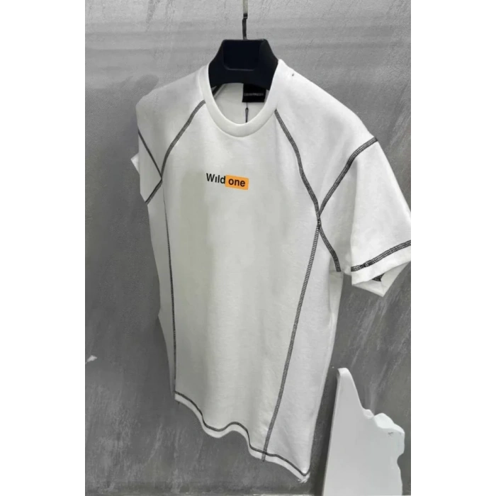 MARSiLYAN- Unisex Dikişli Baskılı Oversize T-Shirt - Beyaz