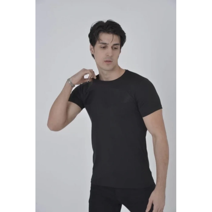MARSiLYAN- Unisex Göğüs File Aksesuarlı T-shirt - Siyah