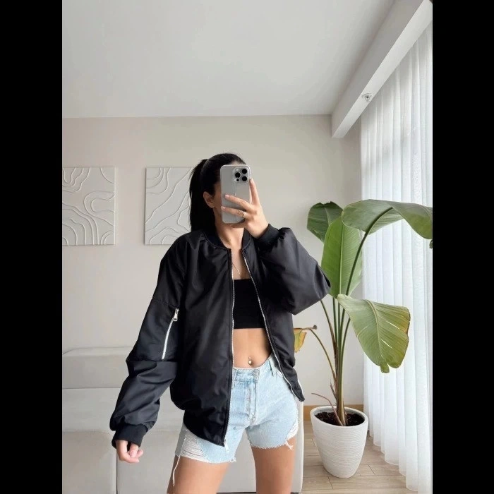 MARSiLYAN- Unisex İçi Astarlı Düz Bomber Ceket - Siyah