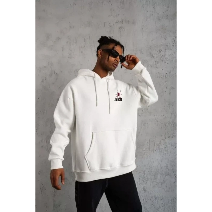 MARSiLYAN- Unisex Kapşonlu Baskılı Sweetshirt - Beyaz