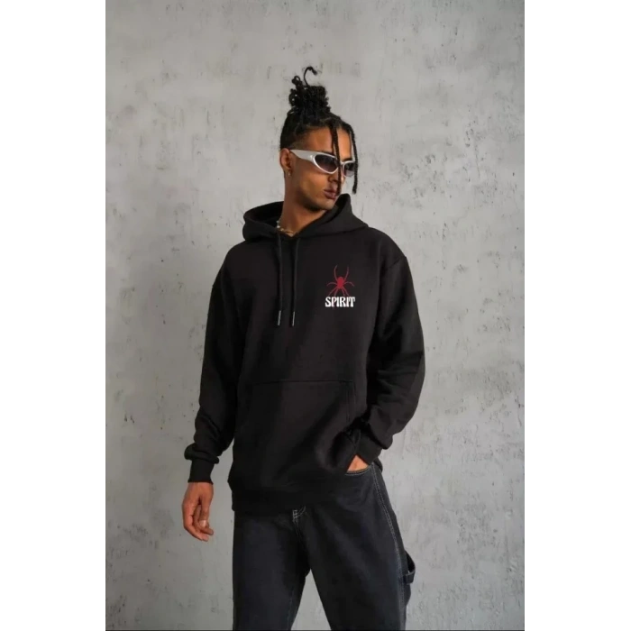 MARSiLYAN- Unisex Kapşonlu Baskılı Sweetshirt - Siyah