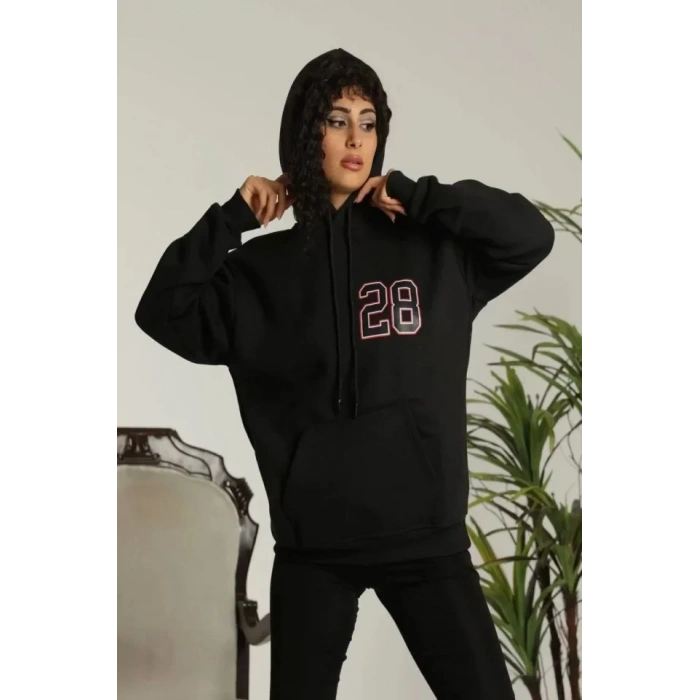 MARSiLYAN- Unisex Kapşonlu Baskılı Sweetshirt - Siyah