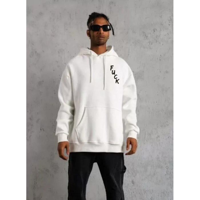 MARSiLYAN- Unisex Kapşonlu Uzun Kol Baskılı Sweetshirt - Beyaz