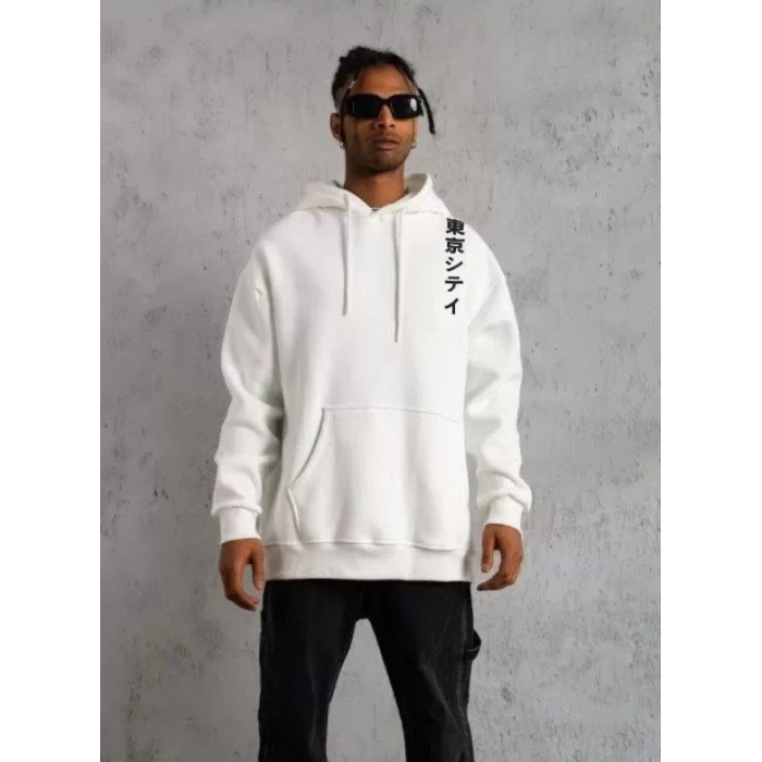 MARSiLYAN- Unisex Kapşonlu Uzun Kol Baskılı Sweetshirt - Beyaz