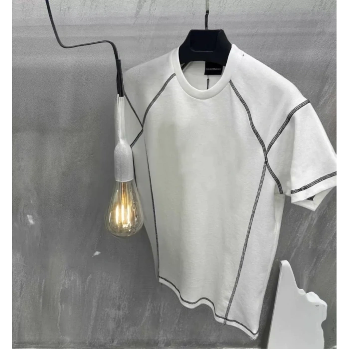 MARSiLYAN- Unisex Karoyaka Dikişli Oversize T-Shirt - Beyaz