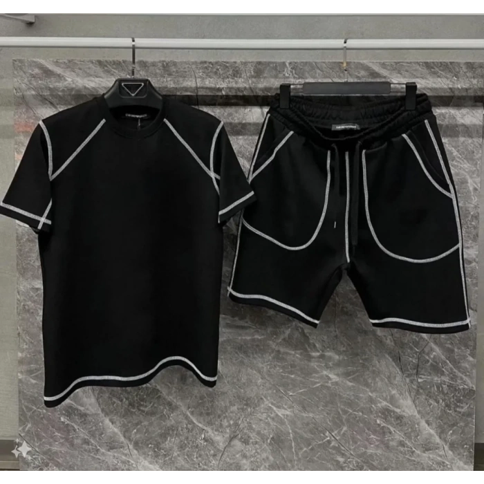 MARSiLYAN- Unisex Karoyaka Dikişli Şortlu Takım - Siyah