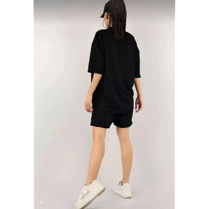 MARSiLYAN- Unisex Nakış İşlemeli Şort Takım - Siyah