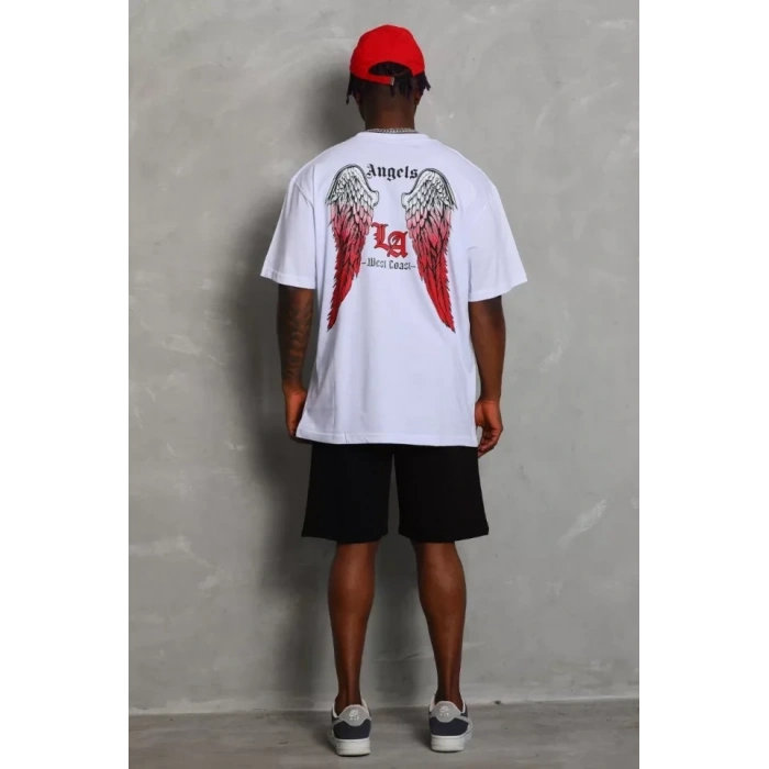 MARSiLYAN- Unisex Oversize Baskılı Bisiklet Yaka T-Shirt - Beyaz