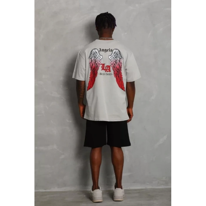 MARSiLYAN- Unisex Oversize Baskılı Bisiklet Yaka T-Shirt - Gri