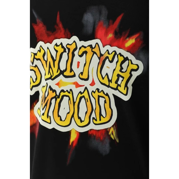 MARSiLYAN- Unisex Oversize Baskılı Bisiklet Yaka T-Shirt - Siyah