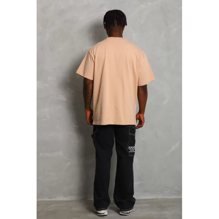 MARSiLYAN- Unisex Oversize Düz Bisiklet Yaka T-Shirt - Bej