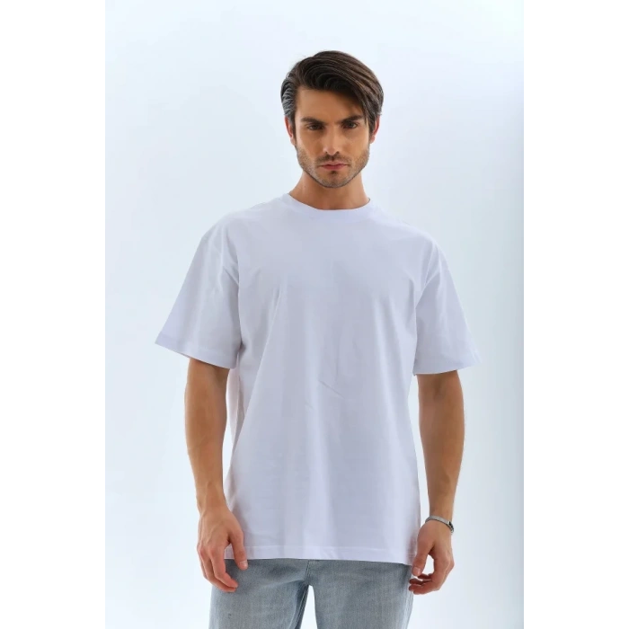 MARSiLYAN- Unisex Oversize Düz Bisiklet Yaka T-Shirt - Beyaz