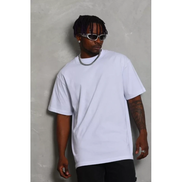 MARSiLYAN- Unisex Oversize Düz Bisiklet Yaka T-Shirt - Beyaz