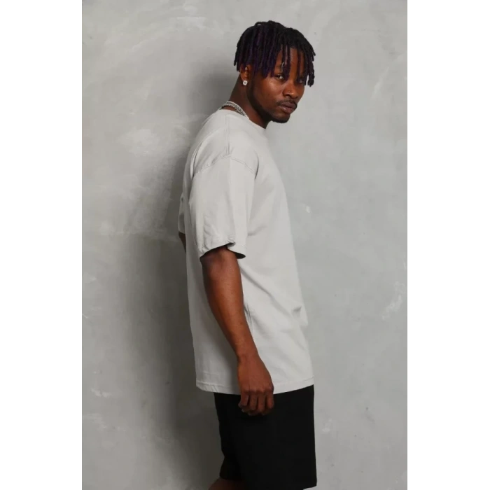 MARSiLYAN- Unisex Oversize Düz Bisiklet Yaka T-Shirt - Gri