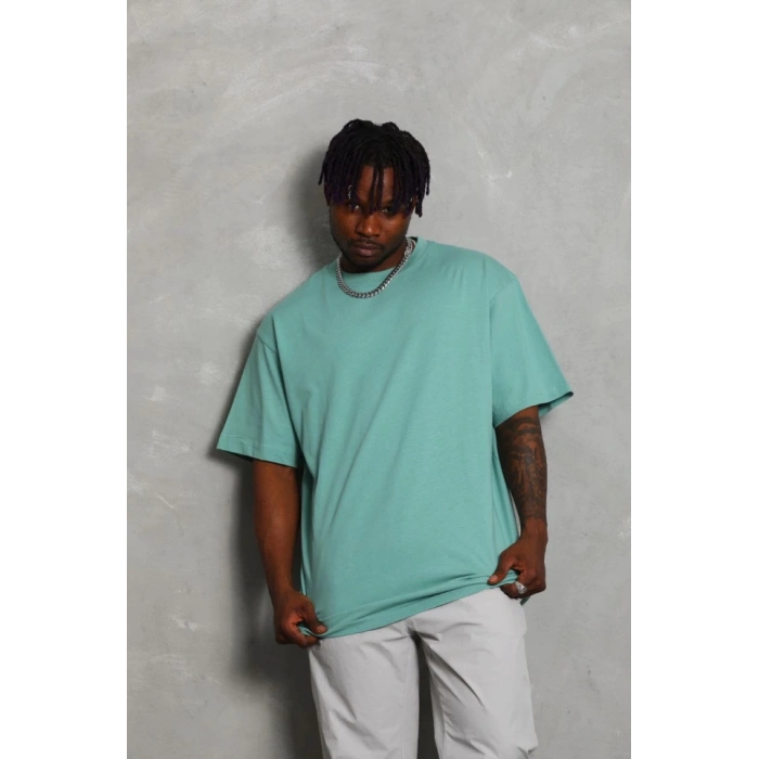 MARSiLYAN- Unisex Oversize Düz Bisiklet Yaka T-Shirt - Mint Yeşili