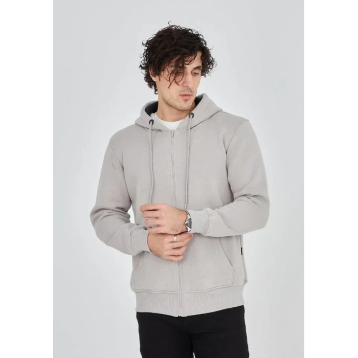 MARSiLYAN- Unisex Tam Fermuarlı Kapşonlu  SweatShirt - Boyalı Gri