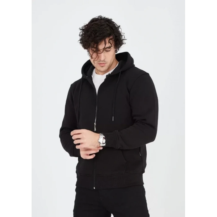 MARSiLYAN- Unisex Tam Fermuarlı Kapşonlu  SweatShirt - Siyah