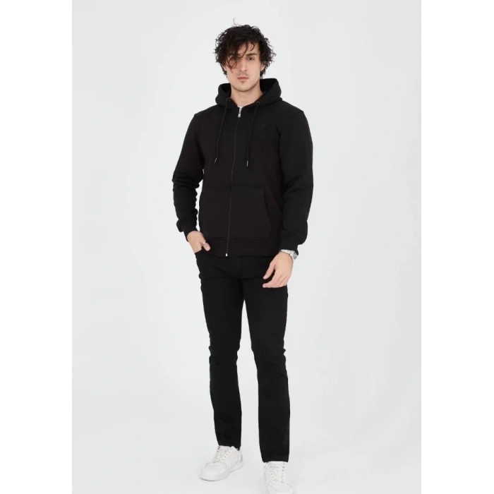 MARSiLYAN- Unisex Tam Fermuarlı Kapşonlu  SweatShirt - Siyah