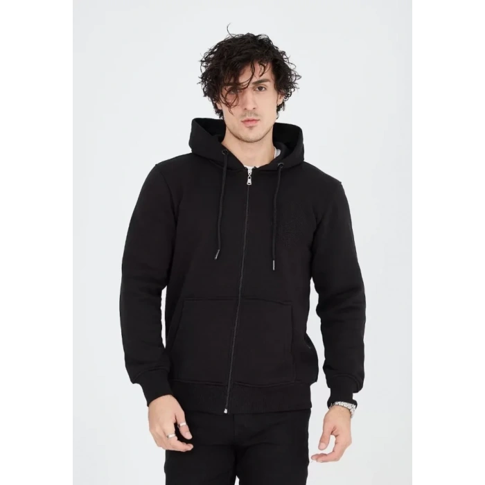 MARSiLYAN- Unisex Tam Fermuarlı Kapşonlu  SweatShirt - Siyah