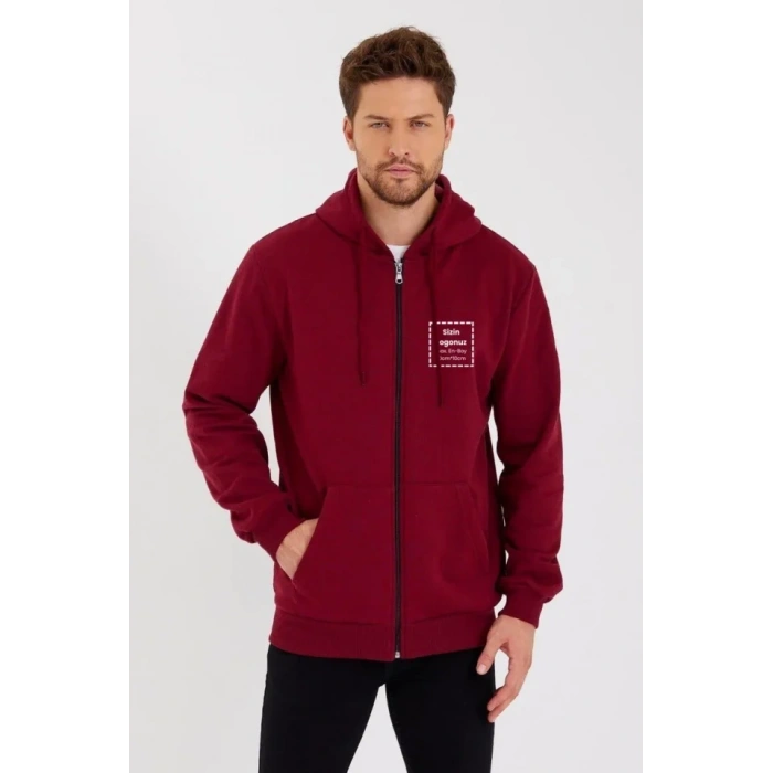 MARSiLYAN- Unisex Tam Fermuarlı Kapşonlu Özel Tasarım SweatShirt - Bordo