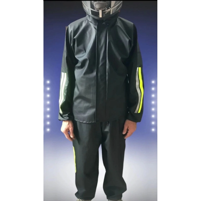 MARSiLYAN- Unisex Tam Kalıp Motorcu Kurye Su Gecirmez Yağmurluk Takım - Siyah