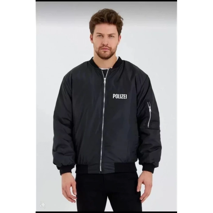 MARSiLYAN- Unisex Uzun Kol Baskılı Bomber Ceket - Siyah