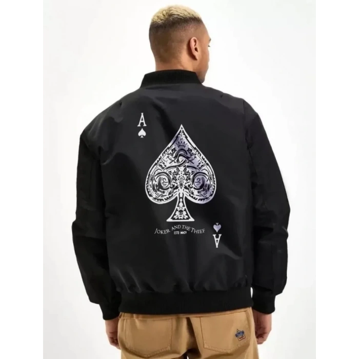 MARSiLYAN- Unisex Uzun Kol Baskılı Bomber Ceket - Siyah
