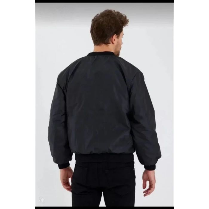 MARSiLYAN- Unisex Uzun Kol Baskılı Bomber Ceket - Siyah