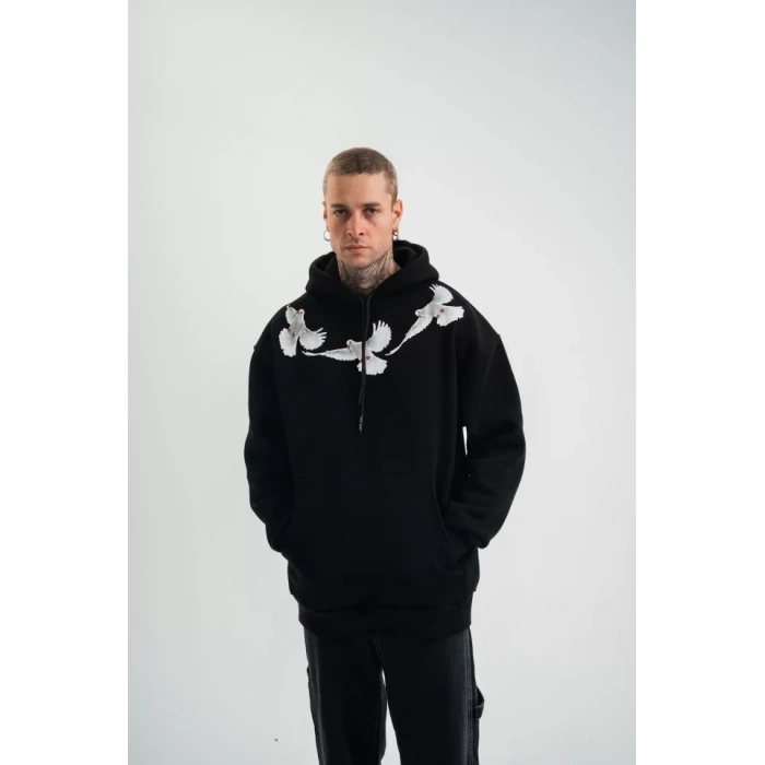 MARSiLYAN- Unisex Uzun Kol Bisiklet Yaka Yıkamalı SweatShirt - Siyah