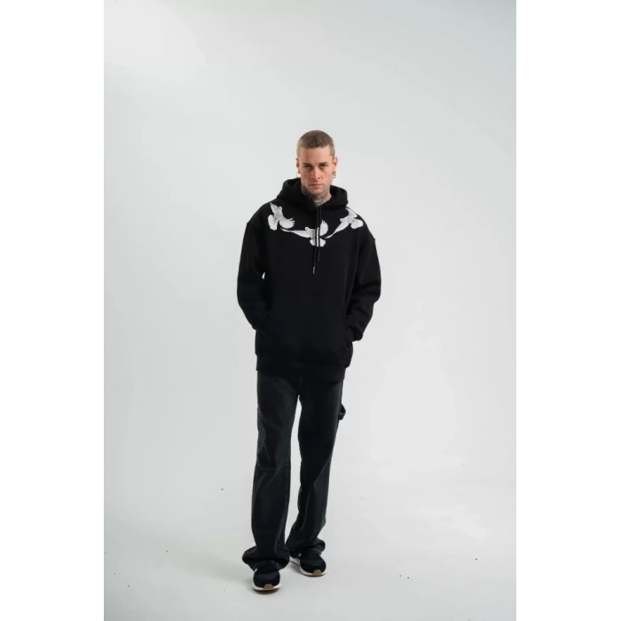 MARSiLYAN- Unisex Uzun Kol Bisiklet Yaka Yıkamalı SweatShirt - Siyah