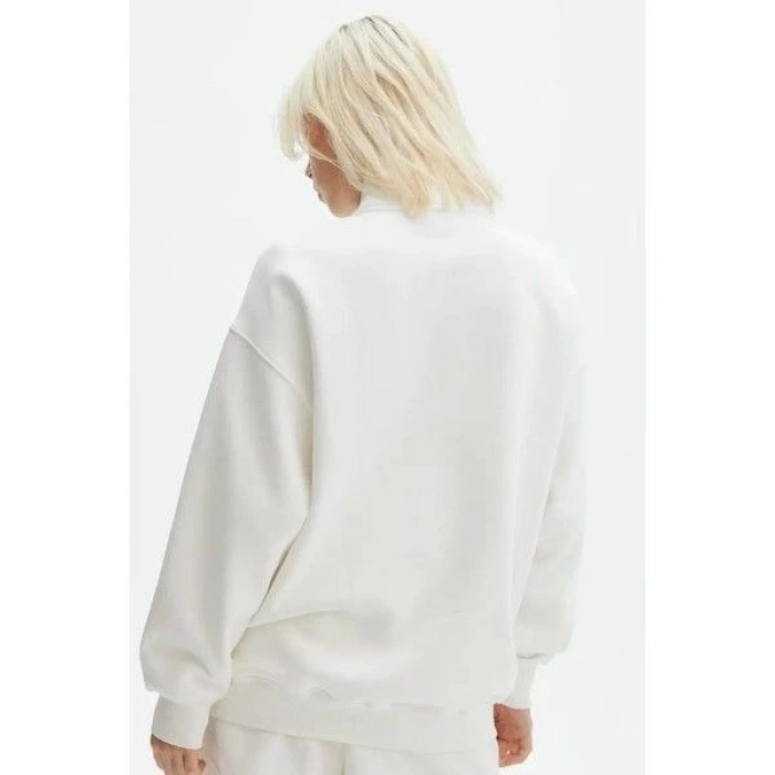 MARSiLYAN- Unisex Uzun Kol Yarım Farmuarlı Yakalı Basic SweatShirt - Beyaz