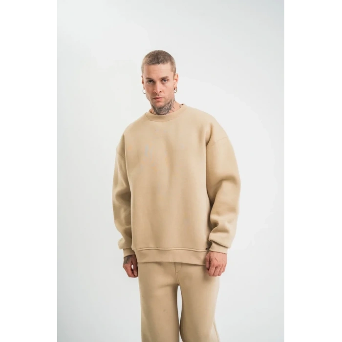 MARSiLYAN- Uzun Kol Bisiklet Yaka Basic SweatShirt - Bej