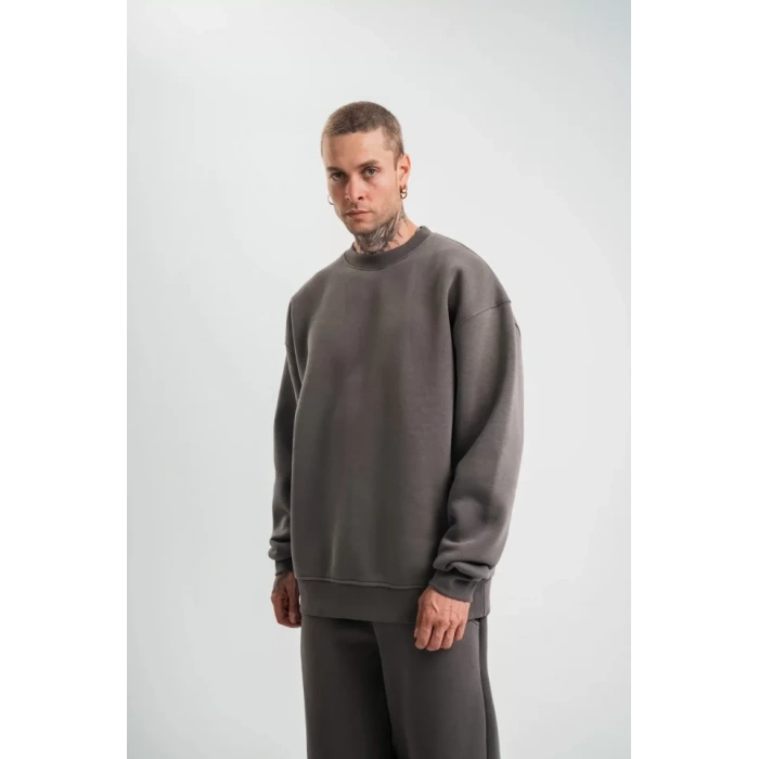 MARSiLYAN- Uzun Kol Bisiklet Yaka Basic SweatShirt - Füme