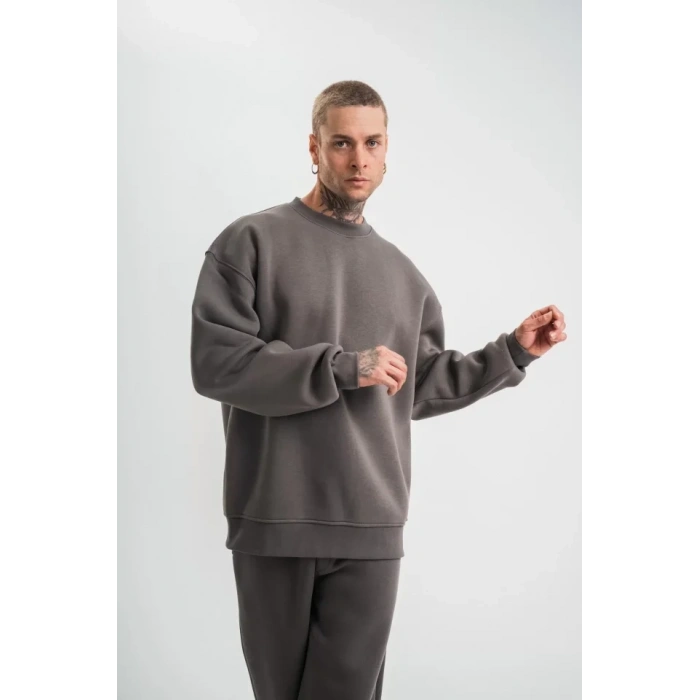 MARSiLYAN- Uzun Kol Bisiklet Yaka Basic SweatShirt - Füme