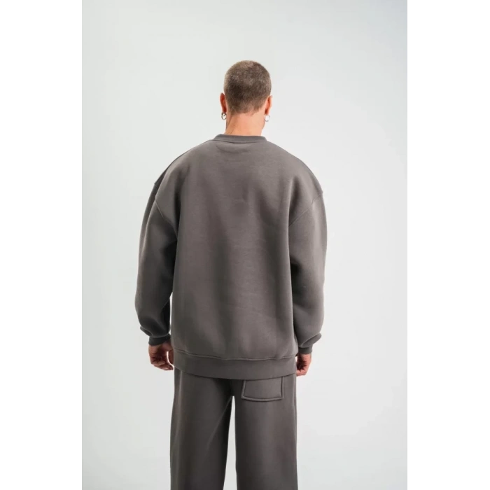 MARSiLYAN- Uzun Kol Bisiklet Yaka Basic SweatShirt - Füme