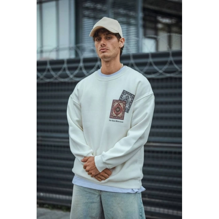 MARSiLYAN- Uzun Kol Bisiklet Yaka Baskılı SweatShirt - Beyaz