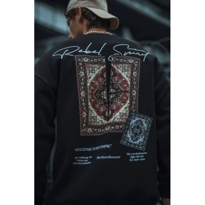 MARSiLYAN- Uzun Kol Bisiklet Yaka Baskılı SweatShirt - Siyah