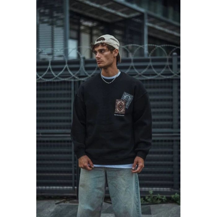 MARSiLYAN- Uzun Kol Bisiklet Yaka Baskılı SweatShirt - Siyah