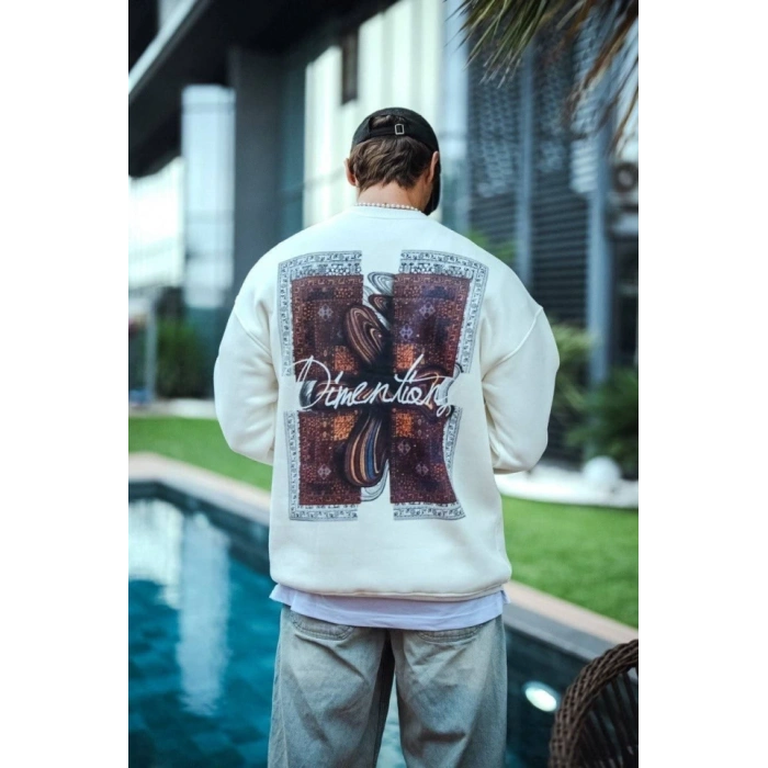 MARSiLYAN- Uzun Kol Bisiklet Yaka Ön Ve Arka Baskılı SweatShirt - Beyaz