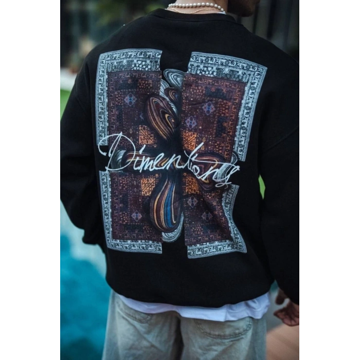 MARSiLYAN- Uzun Kol Bisiklet Yaka Ön Ve Arka Baskılı SweatShirt - Siyah